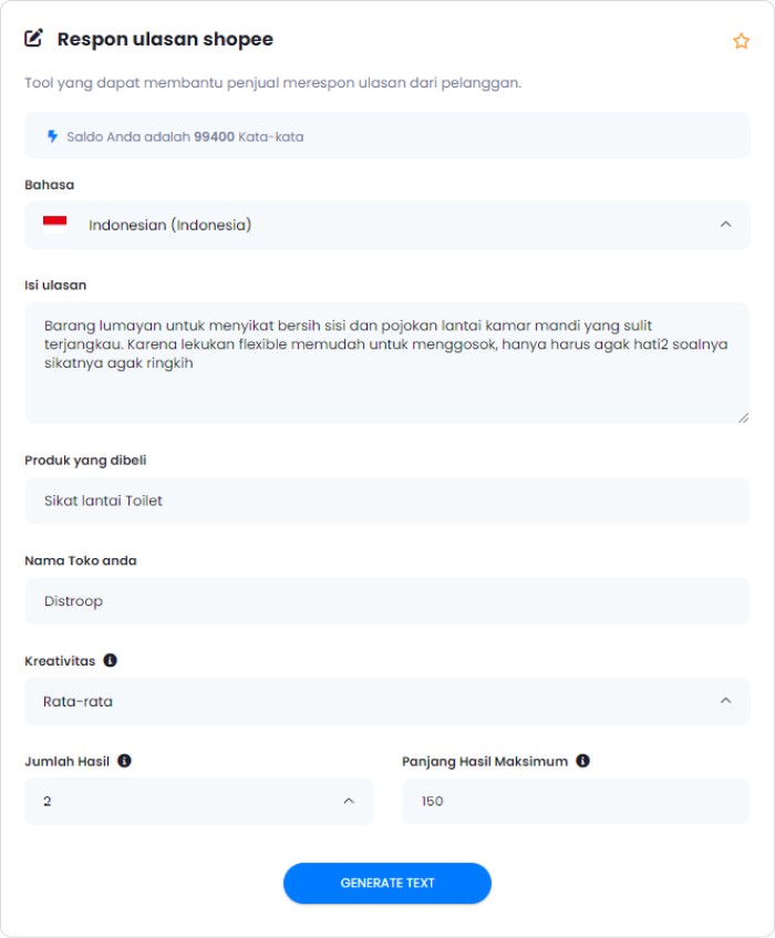 balasan ulasan shopee - form tools respon shopee