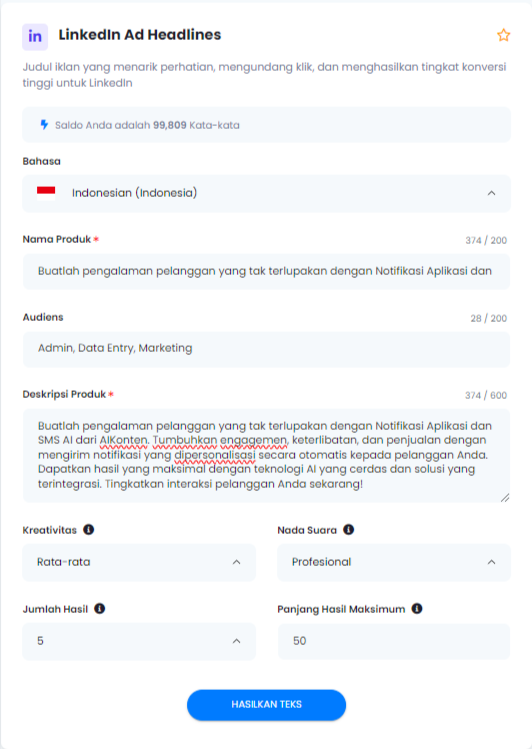 Generator Judul Iklan LinkedIn - Generator Judul Iklan LinkedIn
