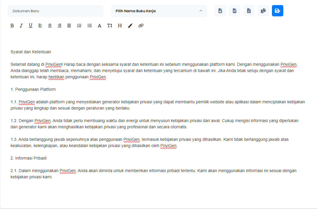 Persyaratan dan Ketentuan AI - tool persyaratan dan ketentuan ai